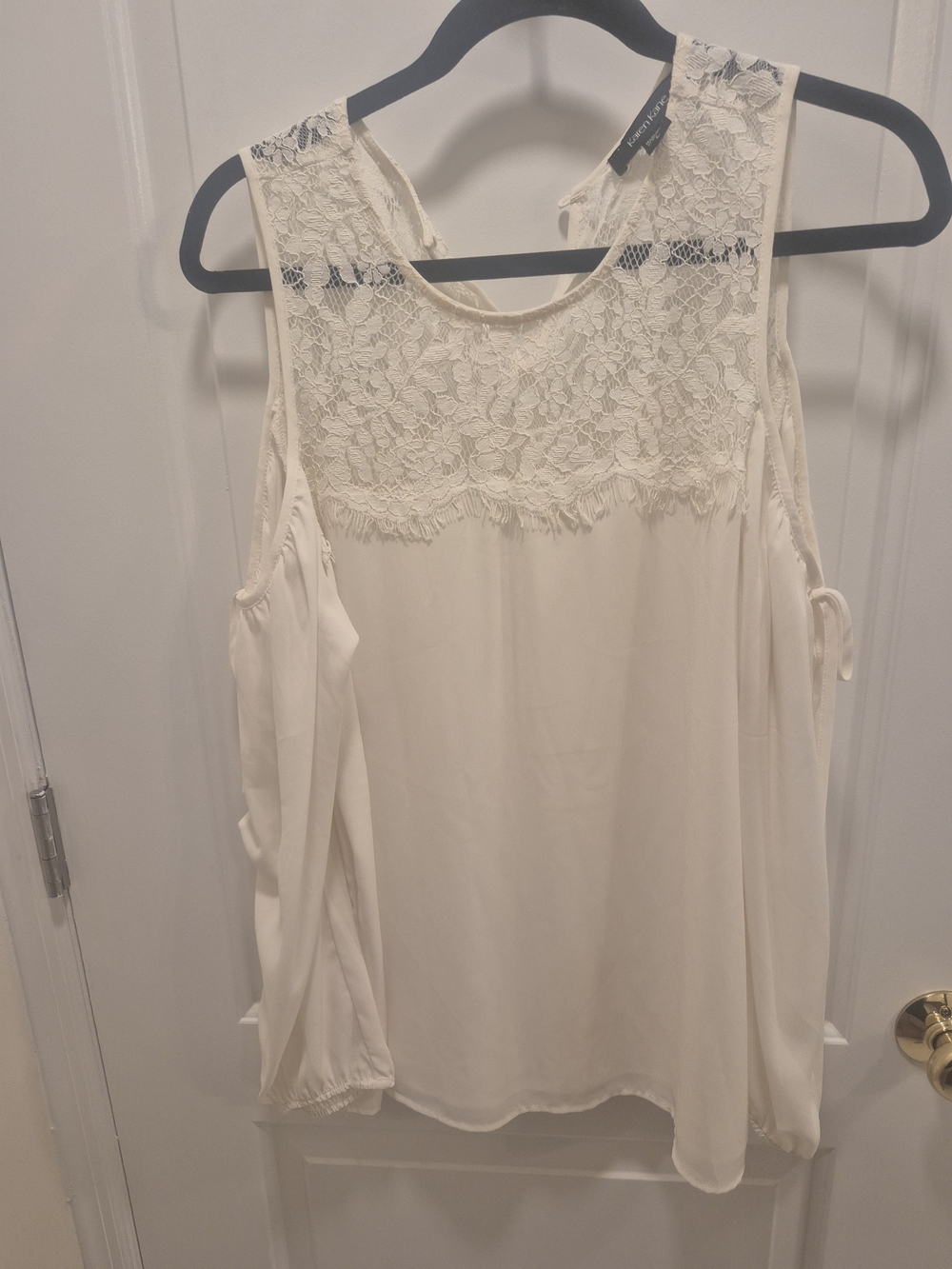 Karen Kane Ivory Lace-Yoke Cold Shoulder Blouse